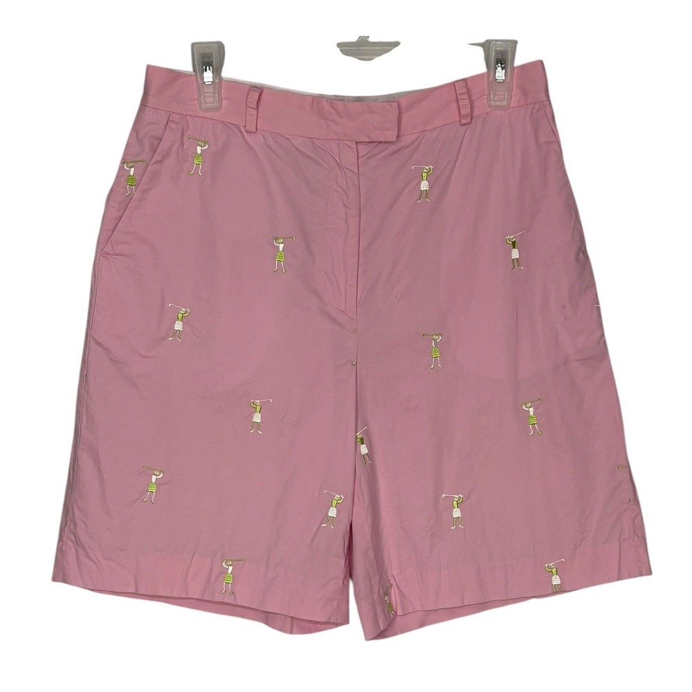 Lilly Pulitzer Pink Embroidered Golfer Bermuda Shorts Golf Novelty Preppy Resort